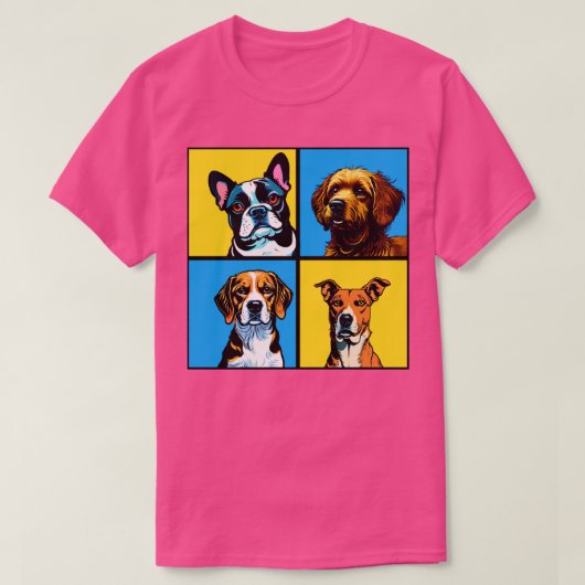 Vier gerahmte Hunde mit gelbem Hintergrund T-Shirt (Design vorne)