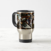 Vier Giraffen auf einem Muster-Giraffenumschlag, Reisebecher (Vorderseite Links)