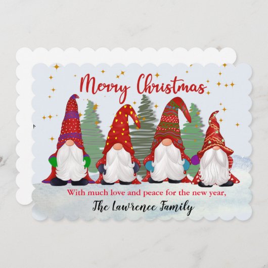 Vier Gnome zu Weihnachten im Schnee (Vorne/Hinten)