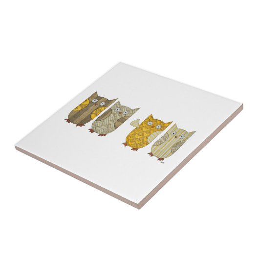 Vier Gold Owls Keramik Tile Fliese (Seite)