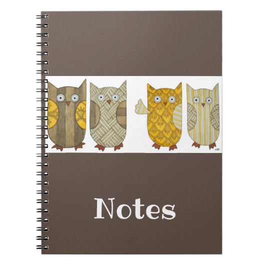 Vier Gold Owls Notebook Notizblock (Vorderseite)