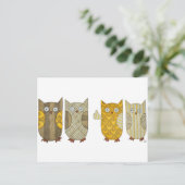 Vier Gold Owls Postkarte (Stehend Vorderseite)