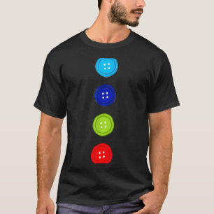 Vier groovige Knöpfe blaue Katze lustiges Hallowee T-Shirt