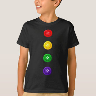 Vier Groovy Buttons Blaue Katze Lustiger Halloween T-Shirt