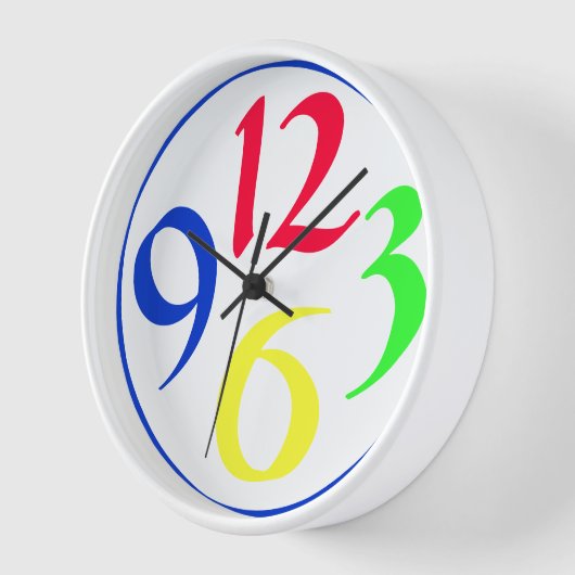 Vier große farbige Zahlen, blauer Rand Uhr (Winkel)