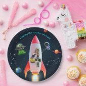 Vier große Fotos | Weltraumrakete 4. Geburtstag Pappteller (Party)