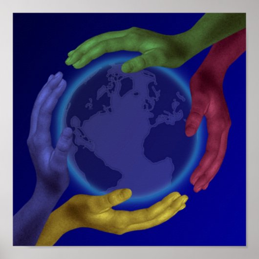 Vier Hände auf dem Earth Poster (Vorne)