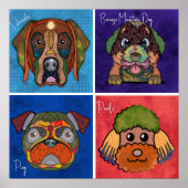 Vier hässliche Hunde sehen sich einem abstrakten K Poster (Vorne)