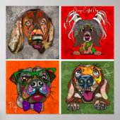 Vier hässliche Hunde sehen sich einem abstrakten K Poster (Vorne)