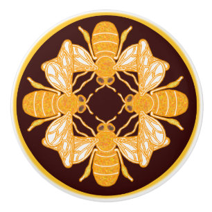 Vier heraldische Bienen auf reichhaltigem Schokola Keramikknauf