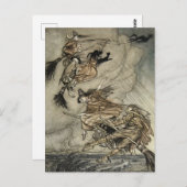 Vier Hexen "Up The Chimney" von Arthur Rackam Postkarte (Vorne/Hinten)