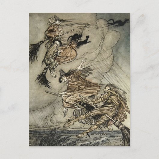 Vier Hexen "Up The Chimney" von Arthur Rackam Postkarte (Vorderseite)