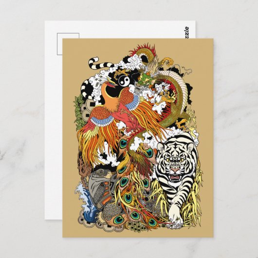 vier Himmelstiere Postkarte (Vorne/Hinten)