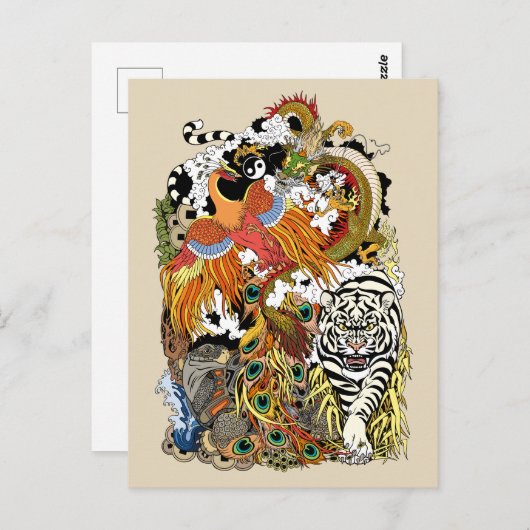 vier Himmelstiere Postkarte (Vorne/Hinten)