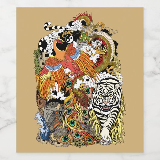 vier Himmelstiere Weinetikett (Einzelnes Label)