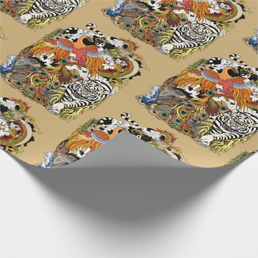 vier himmlische Tiere Geschenkpapier (Ecke)