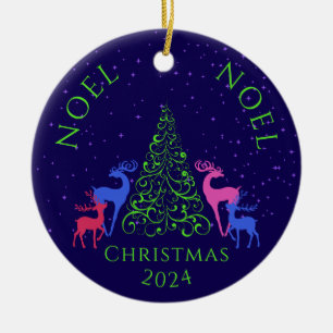 *Vier Hirsche und ein Weihnachtsbaum Keramik Ornament