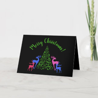 Vier Hirsche und eine frohe Weihnachtsbaumgrüßkart Dankeskarte