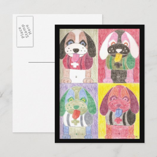 Vier Hunde Postkarte (Vorne/Hinten)
