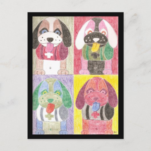 Vier Hunde Postkarte (Vorderseite)