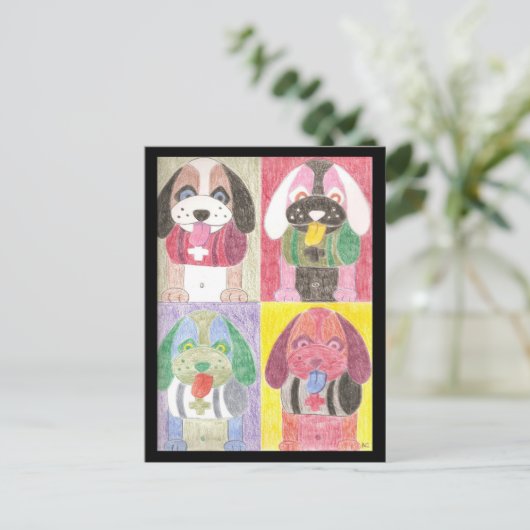 Vier Hunde Postkarte (Stehend Vorderseite)