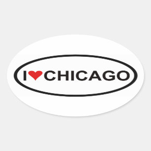 VIER "I [Herz] Chicago" Ovaler Aufkleber