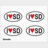 VIER "I [Herz] SD" Ovaler Aufkleber (Blatt)