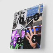 Vier Ihrer Fotos machen sich selbst den Kopf Quadratische Wanduhr (Winkel)