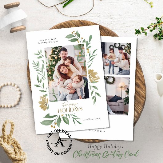 Vier individuelle Fotos Happy Holiday Floral Frame Einladung