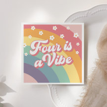 Vier ist ein Vibe Retro 70er Rainbow Daisy Birthda