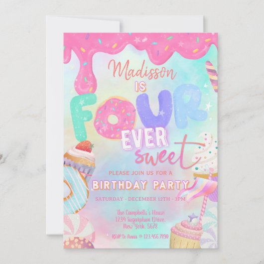 Vier ist so süß einladung (Vorderseite)