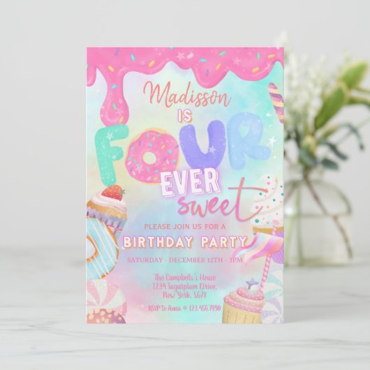 Vier ist so süß einladung (Stehend Vorderseite)