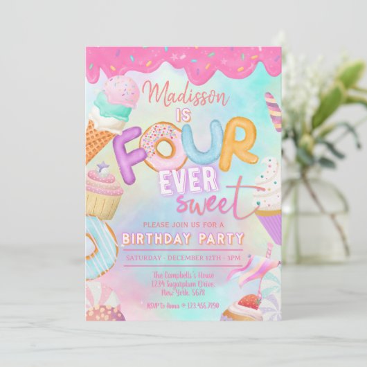 Vier ist so süß einladung (Stehend Vorderseite)