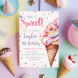 Vier ist Sweet Ice Cream 4. Geburtstag Einladung