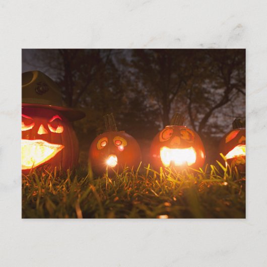 Vier Jack-o'-Lanterns zu Halloween Postkarte (Vorderseite)