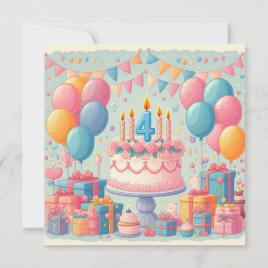 vier Jahre alt Einladung (Vorderseite)