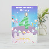 Vier Jahre alt Happy Birthday Card personalisiert (Stehend Vorderseite)