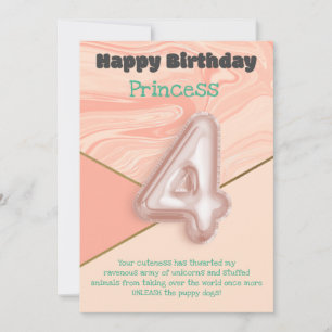 Vier Jahre alte Mädchen Happy Birthday Card