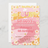 Vier Jahre Groovy Mädchen 4. Geburtstag einladen,  Einladung (Vorne/Hinten)