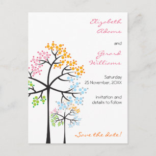 Vier Jahreszeit-Baum-Waldland, das Save the Date Ankündigungspostkarte