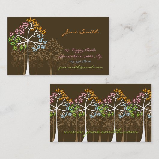 Vier Jahreszeit-bunte punktierte Baum-moderne Visitenkarte (Vorne/Hinten)