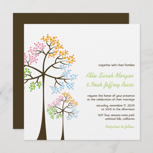 Vier Jahreszeiten Bäume Wald Hochzeit einladen Einladung (Vorne/Hinten)