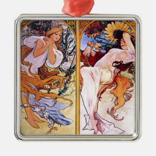 Vier Jahreszeiten durch Alphonse Mucha 1895 Silbernes Ornament