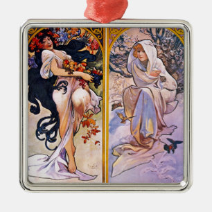 Vier Jahreszeiten durch Alphonse Mucha 1895 Silbernes Ornament