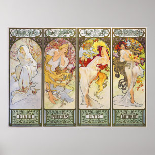 Vier Jahreszeiten durch Alphonse Mucha Poster