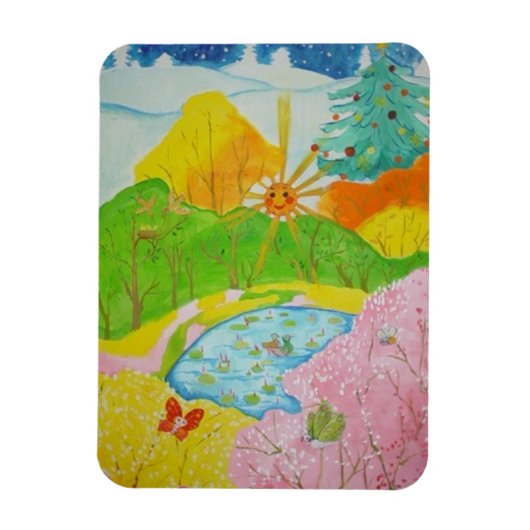 Vier Jahreszeiten glücklich Magnet (Vertikal)