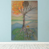 Vier Jahreszeiten Linien Design Baum Leinwanddruck (Insitu (Holzboden))