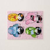 Vier Jahreszeiten Maneki Neko Kawaii Katzen-Kimono Puzzle (Horizontal)