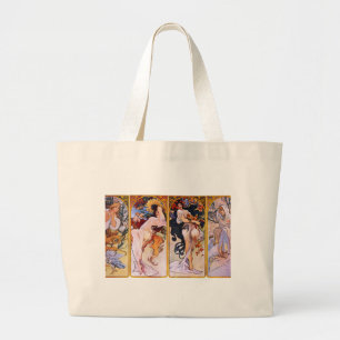 Vier Jahreszeiten von Alfons Mucha Art Deco Jumbo Stoffbeutel