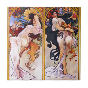 Vier Jahreszeiten von Alfons Mucha Art Deco Nouvea Fliese